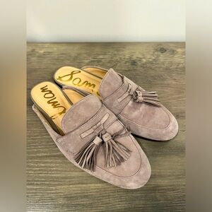 Sam Edelman 6.5 Gray Suede Shoes Paris Tassel Mules Leather Flats Slides